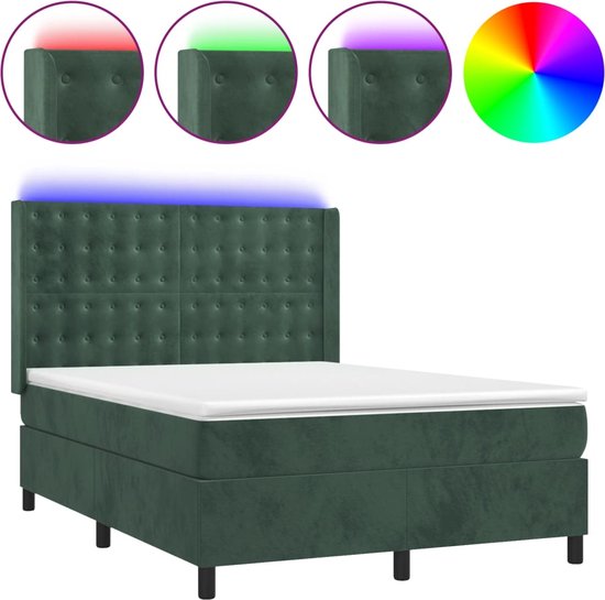 vidaXL-Boxspring-met-matras-en-LED-fluweel-donkergroen-140x190-cm