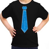 Bellatio Decorations Verkleed t-shirt voor kinderen - glitter stropdas - zwart - meisje - carnaval 140/152