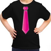 Bellatio Decorations Verkleed t-shirt voor kinderen - stropdas - zwart - meisje- carnaval/themafeest 164/176