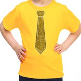 Bellatio Decorations Verkleed t-shirt voor kinderen - glitter stropdas - geel - meisje - carnaval 140/152