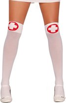 Fiestas Guirca Sexy zuster/verpleegster verkleed kousen/kniekousen - wit/rood - Carnaval accessoires