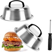 Set van 2 Burger Smeltklok Afdekplaat Bell Food Bell gemaakt van 304 roestvrij staal voor het bedekken van de grill van een Teppanyaki Cheeseburger, afmetingen 22 x 22 x 7,5 cm.