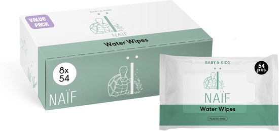 Naïf - Plasticvrije Water Billendoekjes - 432 doekjes (8 stuks x 54 doekjes)