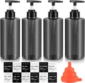 Paquet de 4 Bouteilles de Shampooing vides rechargeables de 500 ml, Bouteilles distributrices de savon, distributeur de lotion de savon pour Shampooing de lotions de salle de bains de Cuisine , avec étiquette, entonnoir