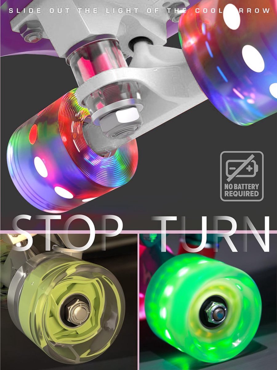 Suotu Skateboard - Skateboard Jongens – Wielen met LED-verlichting - ABEC-9 - Tot 50 kg - Skateboard Meisjes – Skateboard Volwassenen - Geel — afbeelding 2