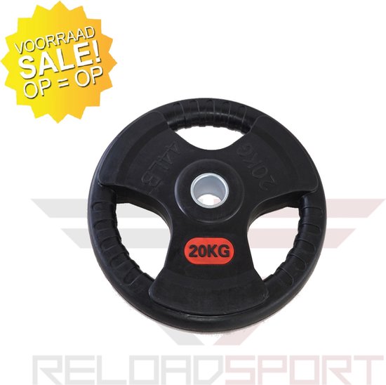 Foto: Reloadsport tri grip halterschijf 2x 20kg 50mm olympische halterschijven 20 kg fitness weight plates