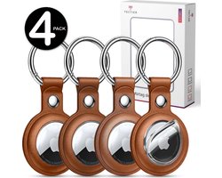 Tectier AirTag Sleutelhanger Set - 4 Stuks - AirTag Sleutelhanger - AirTag Hanger - AirTag Sleutelhanger Leer - AirTag hoesje - Geschikt voor Apple AirTag - Bruin