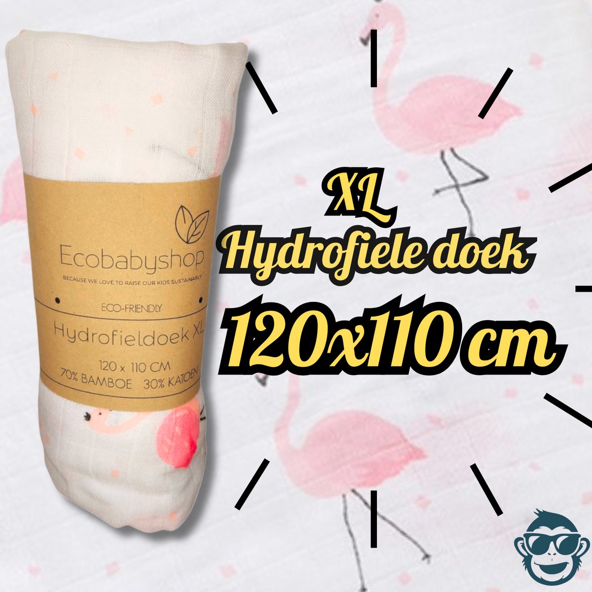 Goedkoopste BoefieBoef XL Hydrofiele Doek 120x110cm - Zachte Bamboe Swaddle, Inbakerdoek, Mousseline Doek voor Baby's en Newborns 0 tot 12 maanden - Flamingo Wit - Dubbellaags, Ademend en Absorberend - Kerst en KraamCadeau - - Duurzaam - Babydeken - Roze Klein