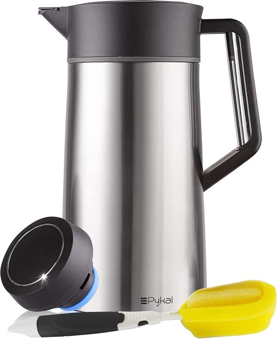 Pykal Carafe Isotherme Café 2L – Acier Inoxydable Double Paroi, 24h Chaud >140°F, Sans Plastique, Brosse Offerte