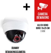 Dummy Beveiligingscamera Pack + Pictogram "Camerabewaking" in aluminium | Waterdichte behuizing voor gebruik buitenshuis | Incl. AA batterijen