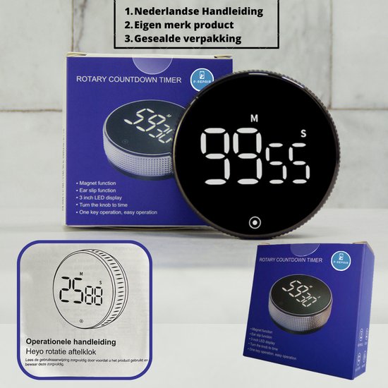 P-Repair Digitale Kookwekker - Smart Timer - LED Display - Magnetisch met Handige Draaiknop - Optellen/Aftellen