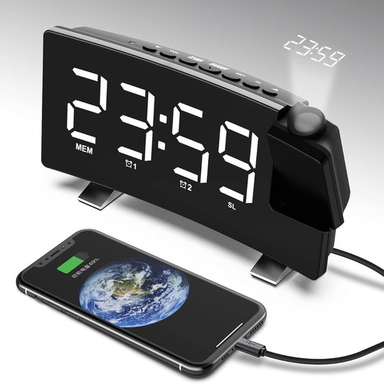 Velox Wekker numérique avec projection - Radio-réveil avec projection - Horloge à projection numérique