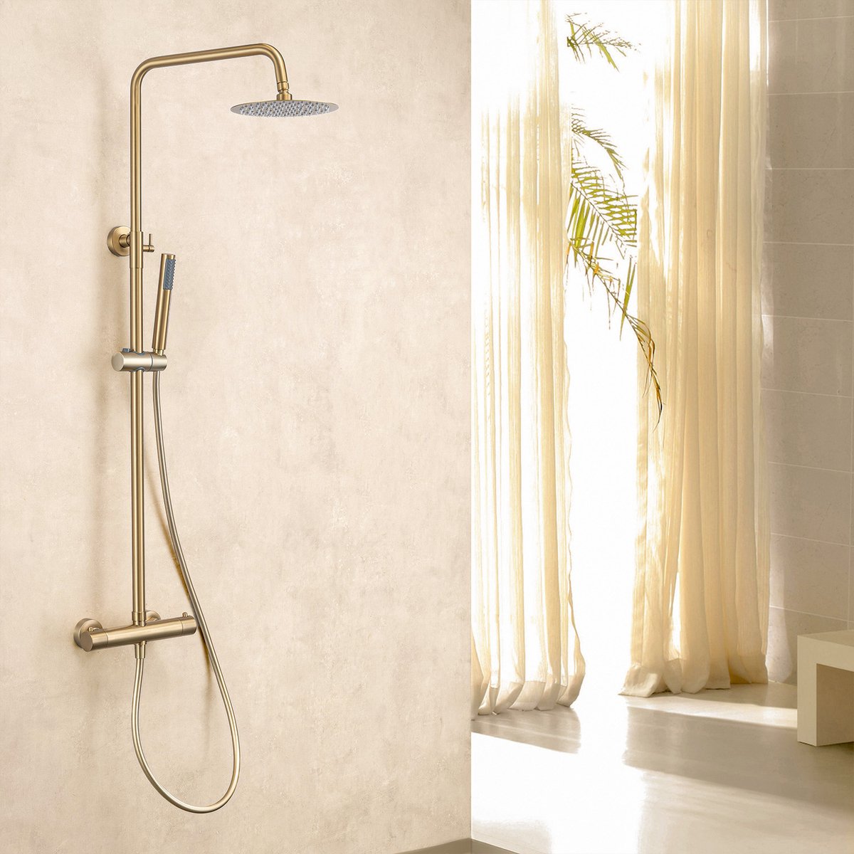 LOMAZOO Regendouche Set Goud - Regendouche Met Thermostaatkraan Met Handdouche Met Slang [ORLEAN]