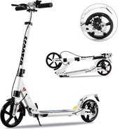 Faseras Step voor Kinderen/Volwassenen - Kinderstep met Rem - Opvouwbaar - Autoped - Max 110KG - Vering - Met grote wielen - Wit/Zwart