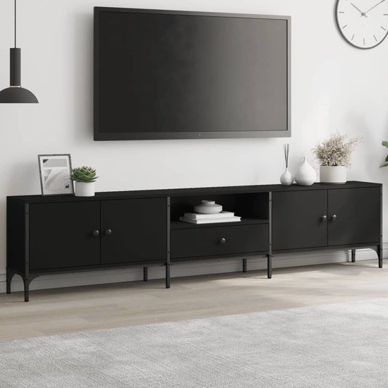 Meuble TV vidaXL - Meuble TV avec tiroir 200 x 25 x 44 cm, finition bois noir
