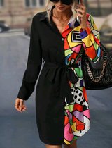 Sexy elegante corrigerende blousejurk overhemd jurk met knoopjes en grafische print maat XL