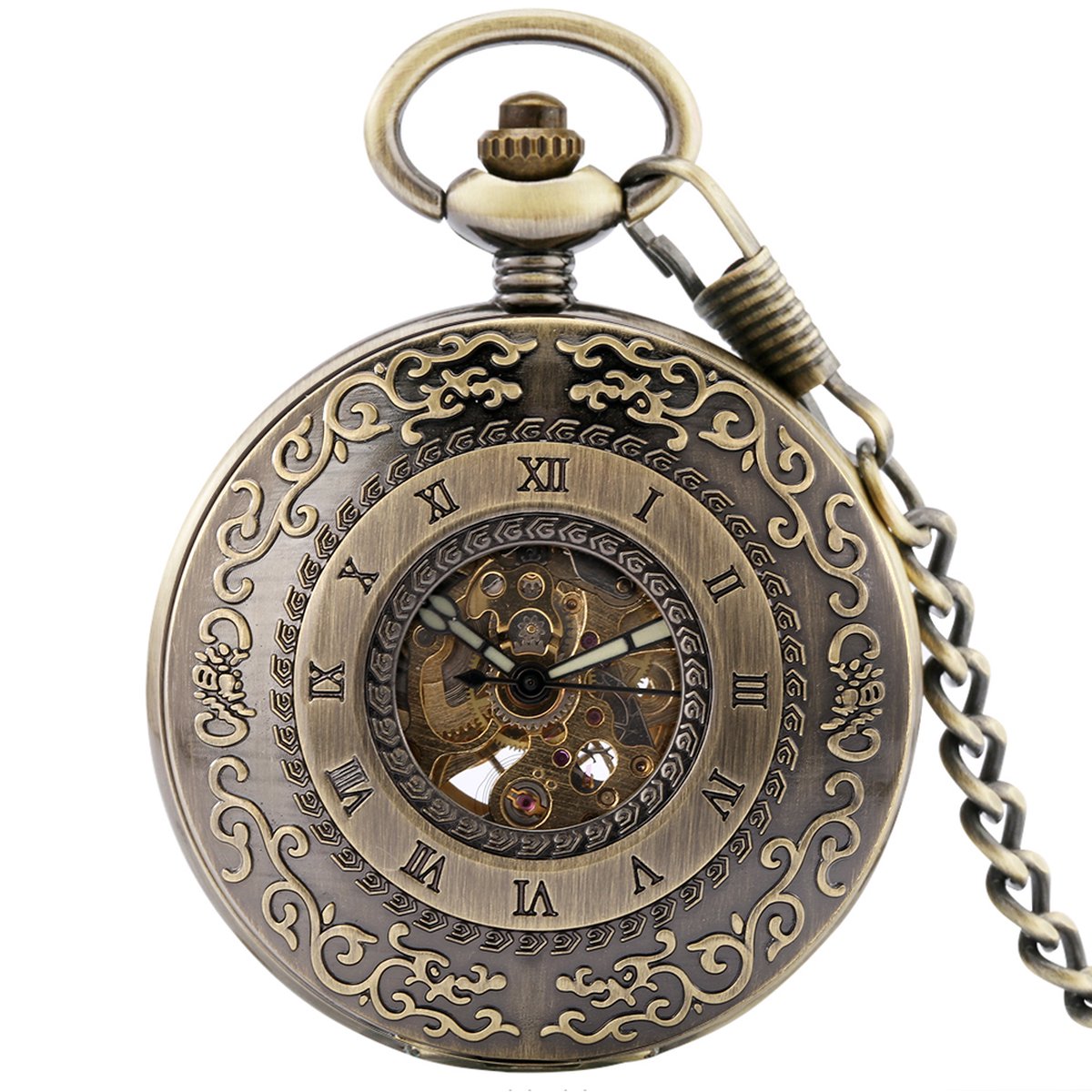 GWS Zakhorloge Brons Mechanisch Vintage - Met ketting - Mechanisch Zakhorloge met handmatige opwinding