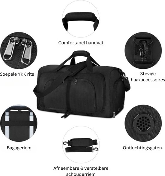 Reistas voor heren/dames, 65 l, opvouwbaar, sporttas, gym