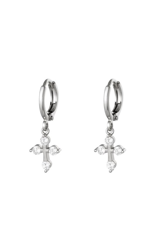 earrings - oorbellen - kleur zilver - stainless steel - kruisje - zirkonia - holy father - moederdag - kerst - cadeau - kadotip
