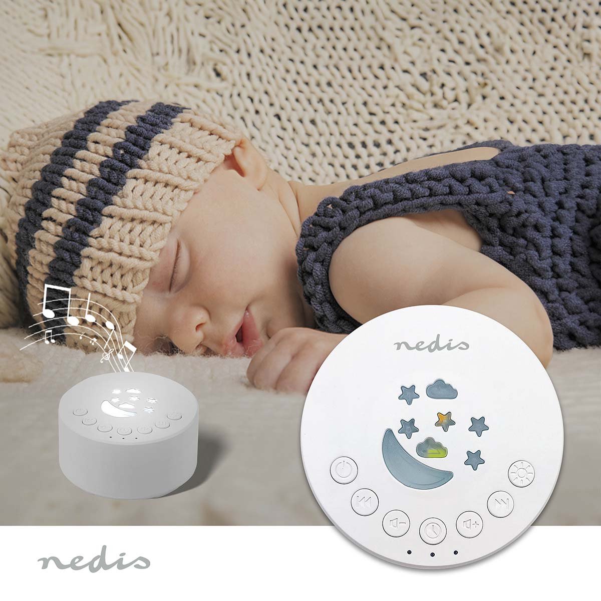 Nedis White Noise Machine - 18 Sound Options - 1 W - Maximale batterijduur: 18 uur - Dimbaar Licht - Tijdschakelaar - Wit