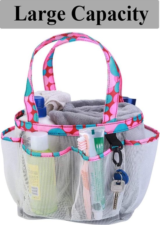 Mesh Douchetas | Draagbare Mesh Tote Bag | Opvouwbare Douche Mesh Tas met 8 Opbergvakken voor Reizen, Kamp, Gym, Slaapzaal Badkamer, College Dorm Room
