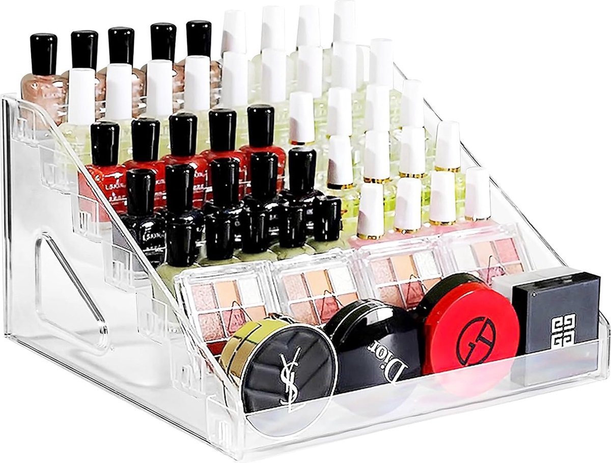 Présentoir Vernis à Ongles Acrylique – 7 Niveaux – Transparent – Dimensions 31x31x25 Cm – Montage Facile – Pour Cosmétiques
