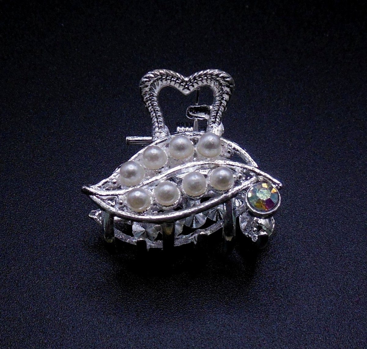 Haarklem metaal klein gebogen met parels+diamant - Communie