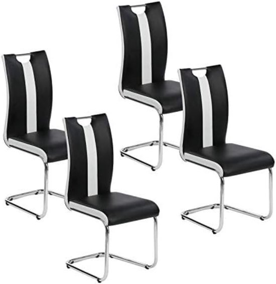 Set van 4 zwarte en witte PIA-stoelen voor eetkamer