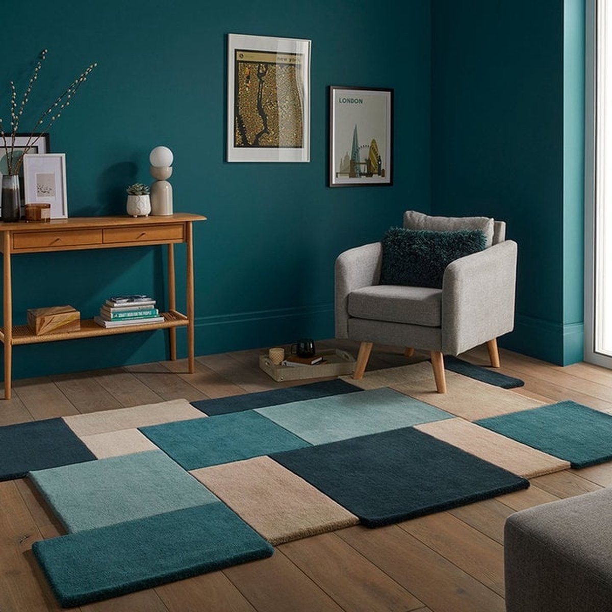 flycarpets Abstract Modern Stracto Collage - Organische Vorm Vloerkleed - Petrol - 200x290 cm Blauw