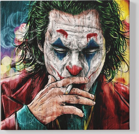 Canvas Schilderij - Smoking - The joker - Wanddecoratie - 100x100x2 cm