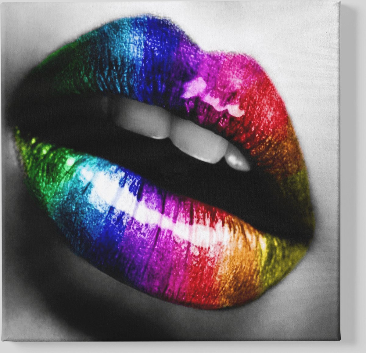 Trendex Global Canvas Schilderij - Lippen - Kleurrijk - Vrouwelijk - 100x100x2 cm Wit