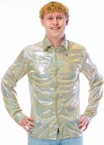 Party blouse - Overhemd - Carnavalskleding - Heren - Glitter goud/zilver - Maat XL