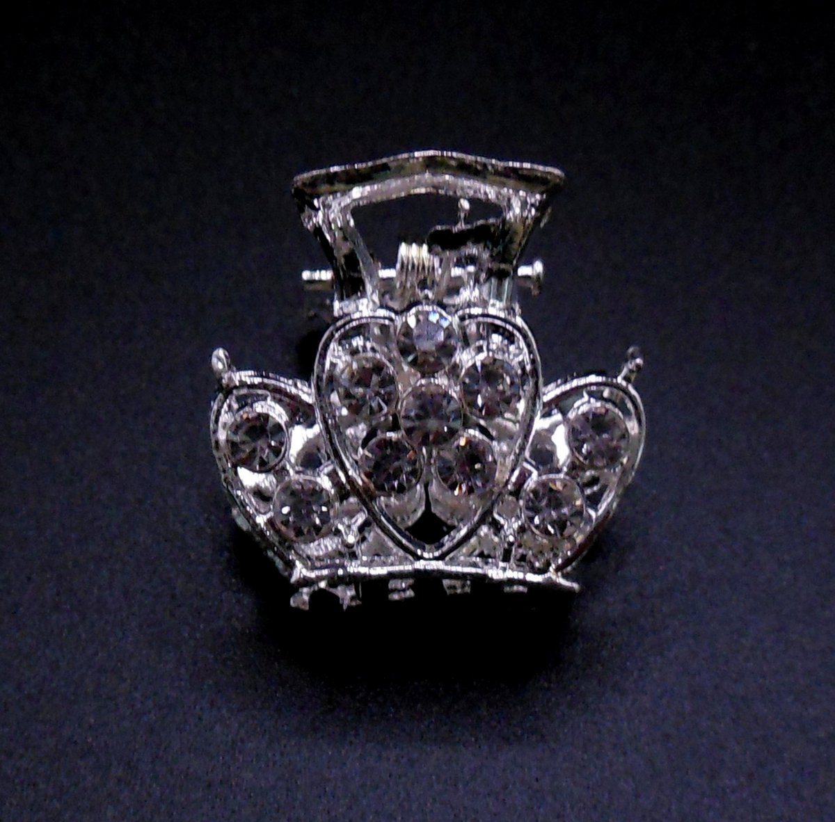 Haarklem metaal klein zilver kroontje met strass