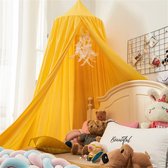 Baldakijn, bedhemel voor kinderen, babybed, bedgordijn, hangend, rond, prinsessennet, muggennet voor kinderkamer en speelkamer, decoratie (geel)
