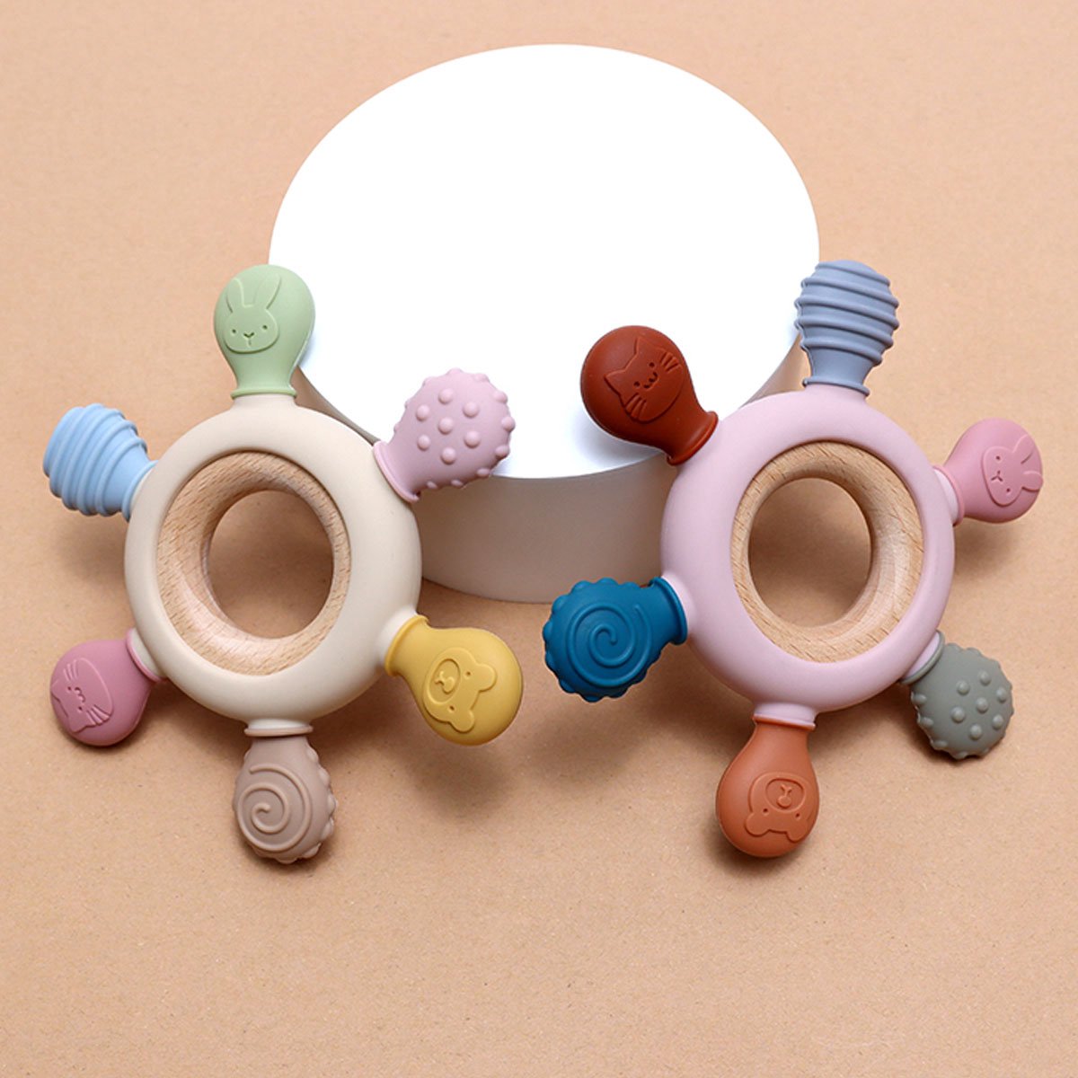 RubyC Bijtring Khaki Baby Bijtspeelgoed - Siliconen Bijtspeeltje met Houten Ring - Tandjes Kalmeren van Tandvlees - Kraamcadeau - Kerstcadeau - Sinterklaas Kerst Cadeau - Teether – foto 6