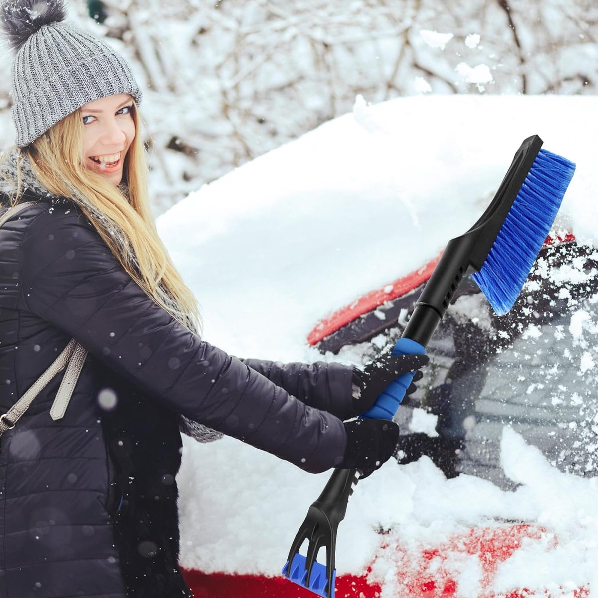 Grattoir à Glace Voiture Avec Brosse Neige – Manche Télescopique 57-72 Cm, Poignée Confort, Double Fonction Déneigement Et Dégivrage