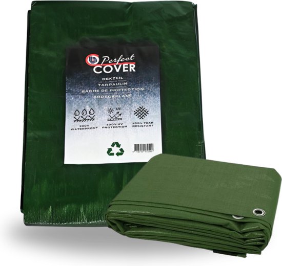 Perfect Cover® Afdekzeil Essential | 10M x 12M | Groen | Multifunctioneel: Auto, Aanhanger, Zwembad & Tuinmeubel | Weerbestendig Zeildoek, UV- en Scheurbestendig Voor Superieure Bescherming | Duurzaam Dekkleed | Autohoes & Grondzeil | 80GSM