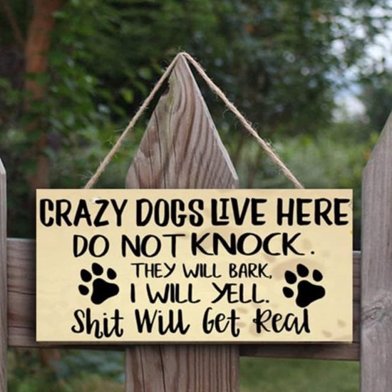 Panneau de chien - Panneau suspendu - Crazy Dogs Live Here - Panneau d’avertissement - Avertissement - Panneau de Chiens en bois - Amoureux des chiens - Panneau de montre pour chien