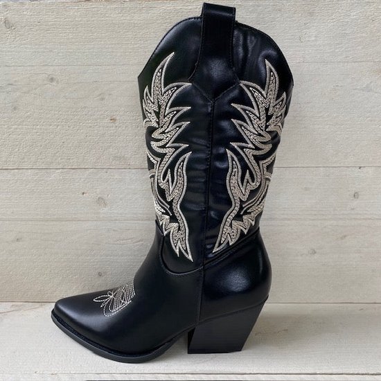 Westernlaarzen voor dames, vintage cowboylaarzen met dikke hak en