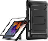 Hoes met Ingebouwde Screen Protector Geschikt voor Samsung Galaxy Tab S7 / S8 | Full Protect Cover met Standaard | Beschermhoes Tegen Vallen | Extreme Bescherming | Zwart