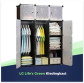 LG Life's Green Modulaire Opbergkast – Kast met 12 opslagvakken en 2 ophangstangen – Kunststof Kledingkast – Vakkenkast – 110x46,5x145CM – Zwart