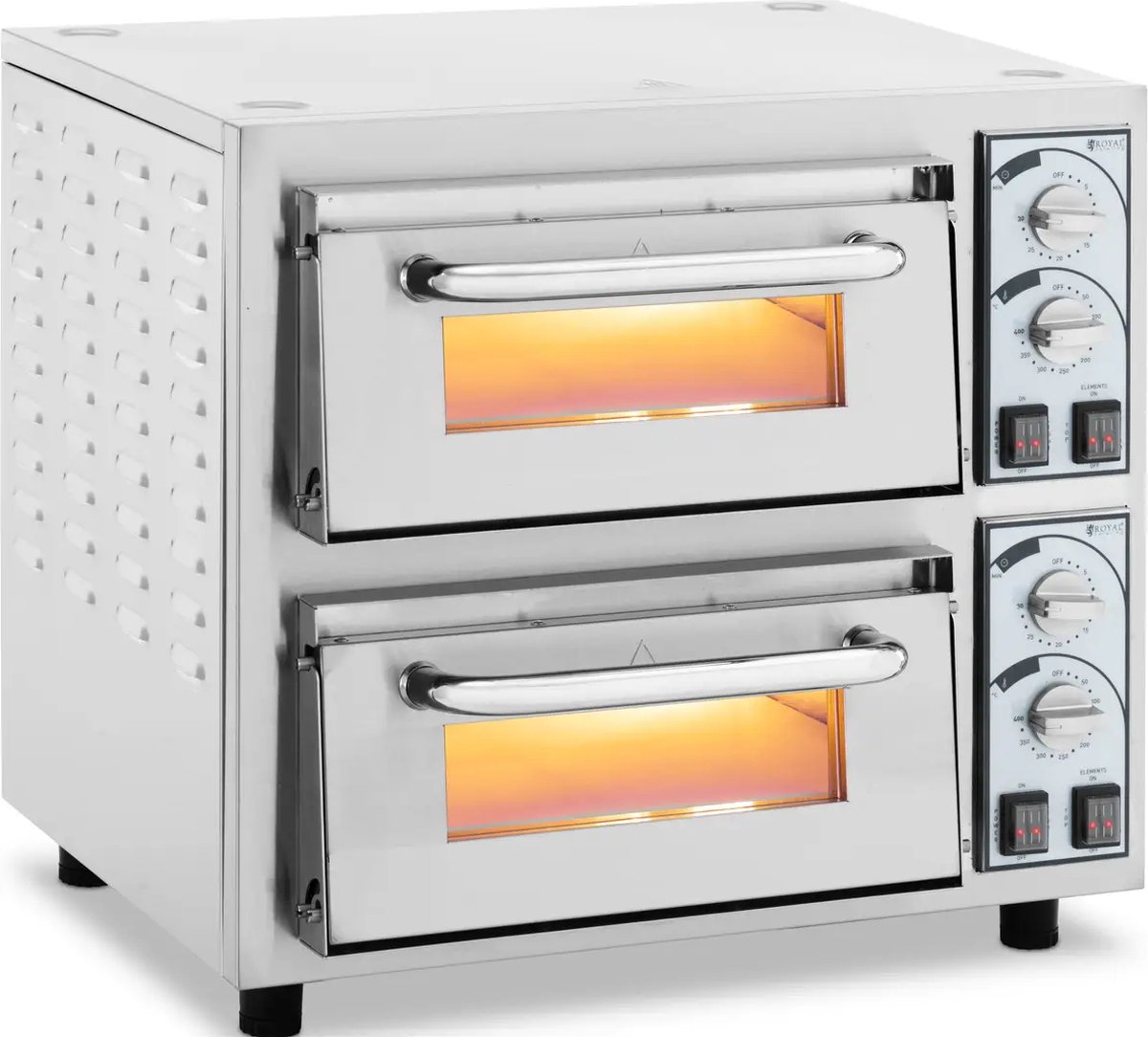 Royal Catering pizzaoven - 2 kamers - 4400 W - Ø 35 cm - vuurvaste steen - Royal Catering