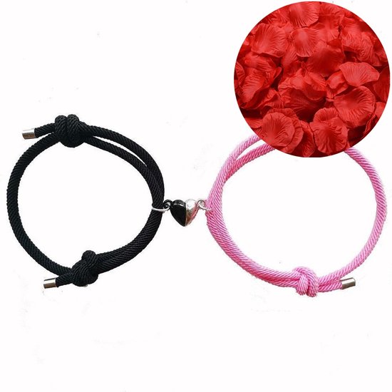 Magnetische Hartjes Armband Set + Rozenblaadjes = Valentijn Cadeautje voor Hem en Haar - Valentijnsdag voor Mannen Cadeau Kadootjes