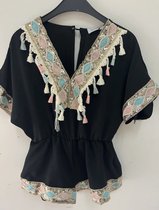 Playsuit meiden meisjes zwart ibiza strand beach boho bohemian voorjaar zomer kralen pailletten steentjes studs maat 4/4Y