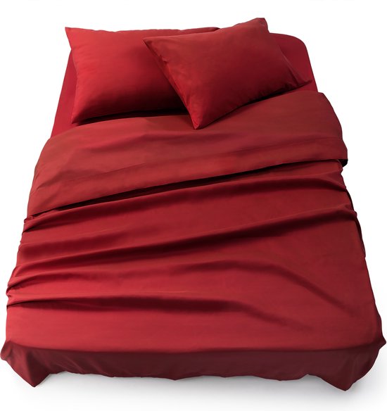 Blumtal 3-delige Set Bedlaken - Hoeslaken 150 x 200 x 30 cm - Laken 240 x 275 cm - 2 x Kussensloop 50 x 80 cm - Aurora Red