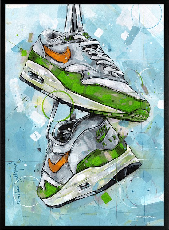 Sneaker print green 51x71 cm *ingelijst & gesigneerd