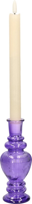 Kaarsen kandelaar Venice - gekleurd glas - ribbel paars - D5,7 x H15 cm