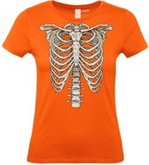 Dames t-shirt Skelet | Carnavalskleding dames | Carnaval Kostuum | Foute Party | Oranje Dames | maat L