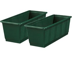 Geli Plantenbak kunststof - Set van 2x stuks - groen - rechthoekig - 40 x 18 x 15 cm - balkonbak/bloembak