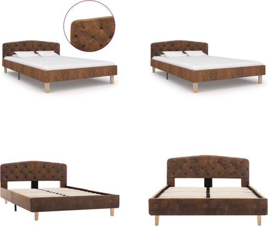 vidaXL Bedframe kunstsuède bruin 120x200 cm - Bedframe - Bedframes - Bed - Bedden
